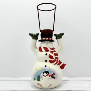 Russ Ceramic Metal Burnie Snowman Tea Light Candle Holder